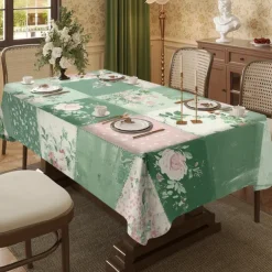 Rural American Floral Pattern Print Rectangle Tablecloth Waterproof Rectangular Table Cloth for Kitchen Dining