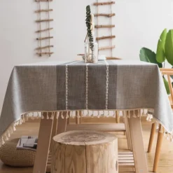 Rustic Lattice Tablecloth Cotton Linen Grey Rectangle Table Cloths for Kitchen Dining, Party, Holiday, , Buffet