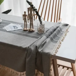 Rustic Lattice Tablecloth Cotton Linen Grey Rectangle Table Cloths for Kitchen Dining, Party, Holiday, , Buffet