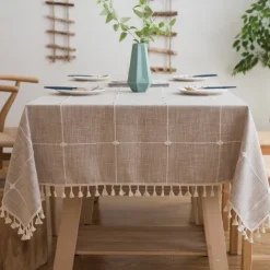 Rustic Lattice Tablecloth Cotton Linen Grey Rectangle Table Cloths for Kitchen Dining, Party, Holiday, , Buffet