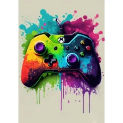 80s 90s Wall Art Colorful Neon Gamer Controller Canvas Poster Fantasy Earphones Esports Gaming Wall Art Painting For Kawaii Room Decor