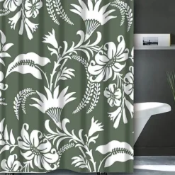 Sage Green Shower Curtain with Hooks Waterproof 180cm*180cm(70"*70")for Bathroom Liner Bath Decor Textured Fabric Shower Curtain Sets Machine Washable