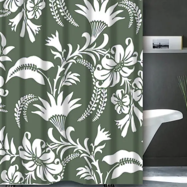 Sage Green Shower Curtain with Hooks Waterproof 180cm*180cm(70"*70")for Bathroom Liner Bath Decor Textured Fabric Shower Curtain Sets Machine Washable