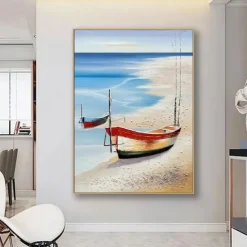 Sailboat Oil painting handmade Abstract Sailboat Canvas Art paintings handmade Nautical Oil Painting Large Sailing Ship paintings Wall Art Modern Seascape Painting for Bedroom office decoration