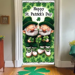 Saint Patrick's Day Door Decorations Door Covers Shamrocks Gnomes Rainbow Door Tapestry Door Curtain Decoration Backdrop Indoor/Outdoor Door Banner for Front Door Farmhouse