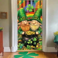 Saint Patrick's Day Door Decorations Door Covers Shamrocks Gnomes Rainbow Door Tapestry Door Curtain Decoration Backdrop Indoor/Outdoor Door Banner for Front Door Farmhouse
