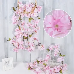 Sakura Rattan Simulation Flower Silk Flower Shape Wedding Decoration Home Venue Decoration,Fake Flowers For Wedding Arch Garden Wall Home Party Hotel Office Arrangement Decoration