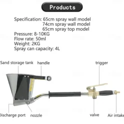 Sand Mortar Spray Gun Wall Gray Shovel Cement Sprayer Gun Wall Painting Concrete Sprayer Tool 65/75cm