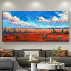 Sandy Sea Shore Flowers Blue Sky Hand Painted Wall Decor Living Room Acrylic Abstract Oil Painting Office Wall Art Textured Painting No Frame