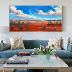 Sandy Sea Shore Flowers Blue Sky Hand Painted Wall Decor Living Room Acrylic Abstract Oil Painting Office Wall Art Textured Painting No Frame