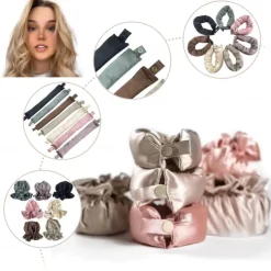 Satin Heatless Curling Set - Curling Stick + Curly Hair Cover, The Zero Heat BUN BONS Curling Set, Big Wave Sleep Lazy Person Curling Hair Artifact, Heatless Curly Hair Set for Women