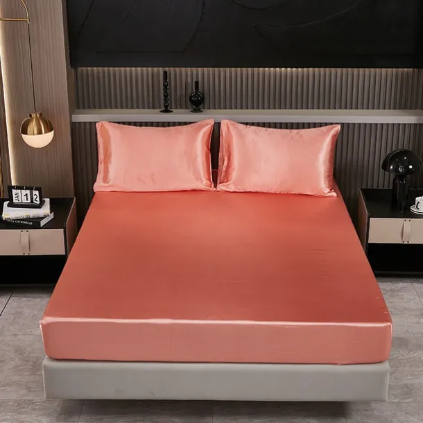 Satin Imitation Silk Set Light Luxury High-grade Pure Color Cool Feeling Bed Sheet Naked Sleeping Bedding