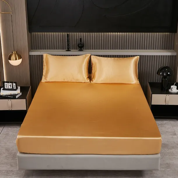 Satin Imitation Silk Set Light Luxury High-grade Pure Color Cool Feeling Bed Sheet Naked Sleeping Bedding