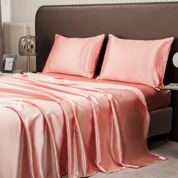 Satin Imitation Silk Solid Color Bedding Three-piece Set Bed Sheet Four-piece Set Pillowcase Combination Sheet Set