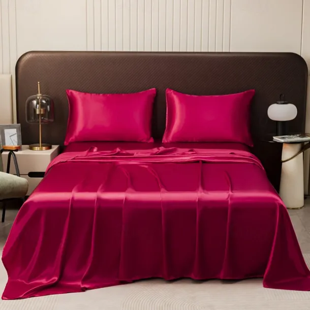 Satin Imitation Silk Solid Color Bedding Three-piece Set Bed Sheet Four-piece Set Pillowcase Combination Sheet Set