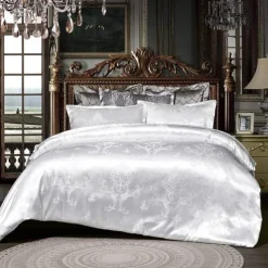 Satin Silk Duvet Cover Bedding Sets Comforter Cover with 1 Duvet Cover or Coverlet，1Sheet，2 Pillowcases for Double/Queen/King(1 Pillowcase for Twin/Single)