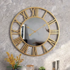 Scandinavian Modern Wind Creative Roman Numerals Mirror Fashion Wall Clock Bedroom Study Decorative Clock Hanging Wall Clock 40cm 50cm