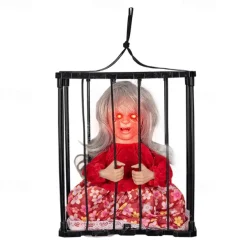Scary Cage Halloween Doll Haunted House Prop with Screaming Voice Nightmare Creature
