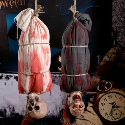 Scary Halloween Decorations Hanging Cocoon Corpse Animated Bloody Skull Corpse with Glowing Eyes & Spooky Sound for Haunted House Party Props Halloween Indoor Outdoor Decor