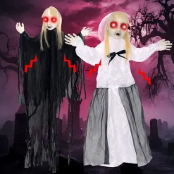 Scary Skeleton with Sound Effect Voice Activated Skeleton with Light Up LED Eye for Indoor and Outdoor Decoration