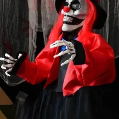 Scary Zombie Clown Halloween Decoration, with Light Up Eyes Sculpture Decorations Perfect for Halloween Party Outdoor Yard Garden Party Indoor Outdoor Decor