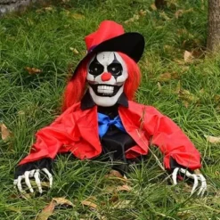 Scary Zombie Clown Halloween Decoration, with Light Up Eyes Sculpture Decorations Perfect for Halloween Party Outdoor Yard Garden Party Indoor Outdoor Decor