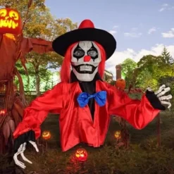 Scary Zombie Clown Halloween Decoration, with Light Up Eyes Sculpture Decorations Perfect for Halloween Party Outdoor Yard Garden Party Indoor Outdoor Decor