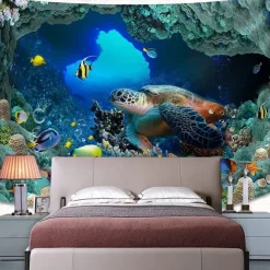 Sea Turtle Hanging Tapestry Wall Art Large Tapestry Mural Decor Photograph Backdrop Blanket Curtain Home Bedroom Living Room Decoration