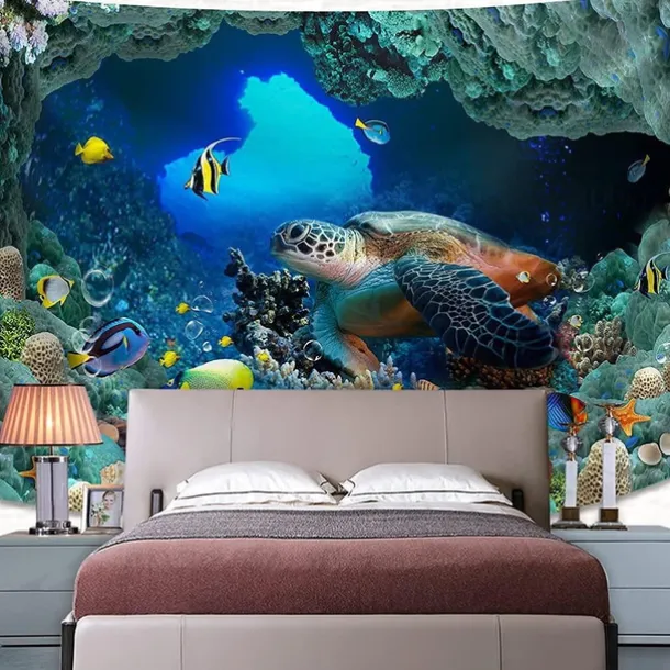 Sea Turtle Hanging Tapestry Wall Art Large Tapestry Mural Decor Photograph Backdrop Blanket Curtain Home Bedroom Living Room Decoration