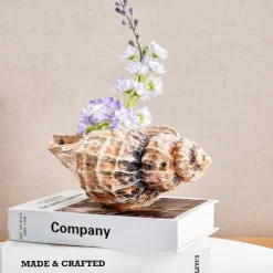 Seashell Shaped Resin Vase, 9.8-Inch Bohemian Tabletop Flower Vase, Indoor Decorative Hydroponic Planter for Home Decor and Gifts