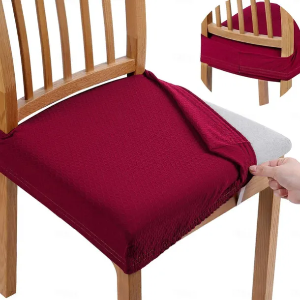 Seat Covers for Dining Room Burgundy Stretch Chair Seat Slipcover Elastic Chair Protector For Dinning Party Hotel Wedding Soft Removable Washable