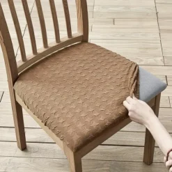 Seat Covers for Dining Room Burgundy Stretch Chair Seat Slipcover Elastic Black Chair Protector For Dinning Party Hotel Wedding Soft Removable Washable