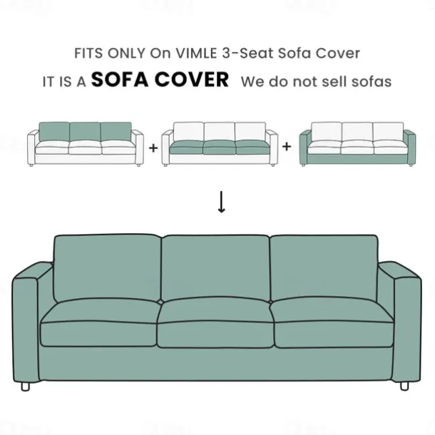 3-Seat Sofa Cover 100% Cotton Solid Color Quilted Slipcovers VIMcover LITB PRIME cover