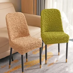 Seersucker Chair Cover Wrinkle Fabric Dinning Chair Cover Curved Back Chair Slipcover Stretch Seat Protector Thicker Seat Cover for Dining Room Hotel Banquet