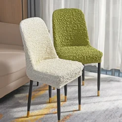 Seersucker Chair Cover Wrinkle Fabric Dinning Chair Cover Curved Back Chair Slipcover Stretch Seat Protector Thicker Seat Cover for Dining Room Hotel Banquet
