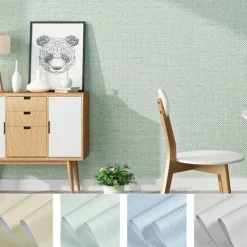 Self Adhesive PVC Waterproof Oil-Proof Burlap Texture Wallpaper Contact Paper Wall Bathroom Kitchen Furniture Renovation Wall Sticker 300*60cm