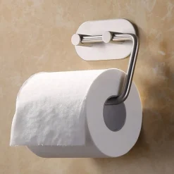 Self Adhesive Toilet Paper Holder and 4pcs Robe Hooks Stainless Steel Contemporary Bathroom Accessory Set Wall Mounted