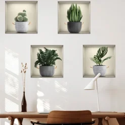Self-Adhesive 3D Plant Wall Stickers - Waterproof, Dirt-Resistant, Easy Peel-and-Stick Decals for Living Room, Bedroom, Kitchen, and Office - Transform Your Home
