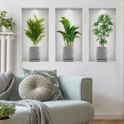 Self-Adhesive 3D Plant Wall Stickers - Waterproof, Dirt-Resistant, Easy Peel-and-Stick Decals for Living Room, Bedroom, Kitchen, and Office - Transform Your Home