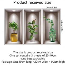 Self-Adhesive 3D Plant Wall Stickers - Waterproof, Dirt-Resistant, Easy Peel-and-Stick Decals for Living Room, Bedroom, Kitchen, and Office - Transform Your Home
