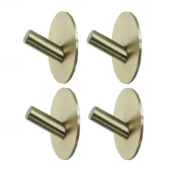 Self-adhesive Round Hooks Durable Stainless Steel Wall Mounted Waterproof Hooks for Bathroom Brushed 4pcs