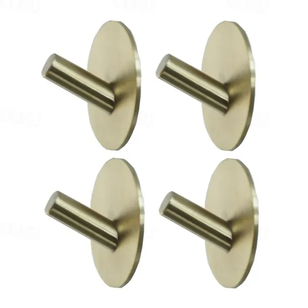 Self-adhesive Round Hooks Durable Stainless Steel Wall Mounted Waterproof Hooks for Bathroom Brushed 4pcs