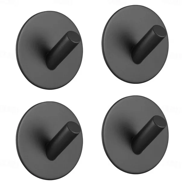 Self-adhesive Round Hooks Durable Stainless Steel Wall Mounted Waterproof Hooks for Bathroom Brushed 4pcs
