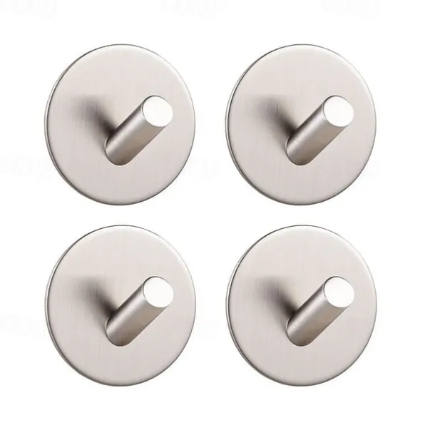 Self-adhesive Round Hooks Durable Stainless Steel Wall Mounted Waterproof Hooks for Bathroom Brushed 4pcs