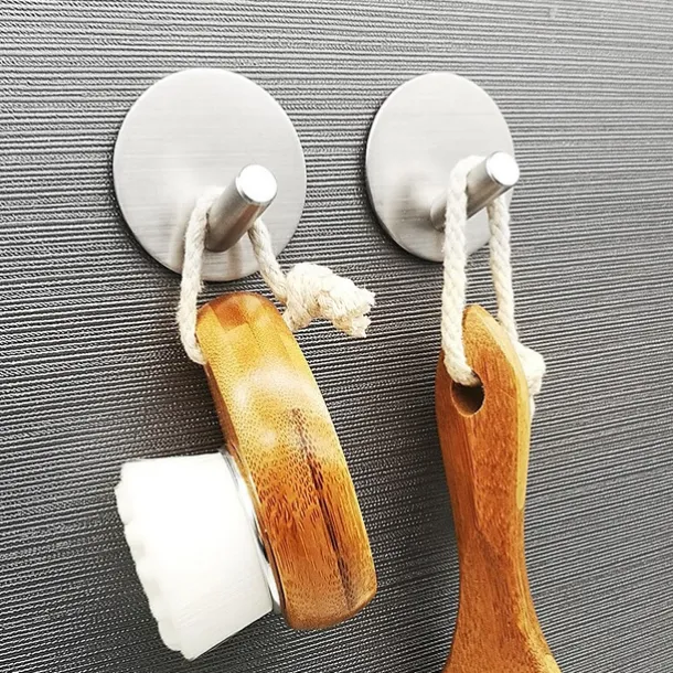 Self-adhesive Round Hooks Durable Stainless Steel Wall Mounted Waterproof Hooks for Bathroom Brushed 4pcs