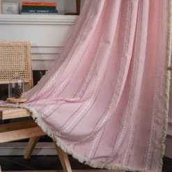 Semi Blackout Curtains Green, Pinch Pleat Curtain Panels Cotton Polyester Striped Embroidered 2 Panels Set Curtains for Living Room with Tassels