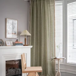 Semi Blackout Curtains Green, Pinch Pleat Curtain Panels Cotton Polyester Striped Embroidered 2 Panels Set Curtains for Living Room with Tassels