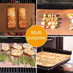 Set of 4 Non-stick Reusable Teflon Sheets Barbecue BBQ Grill Mats for Out Door Grilling