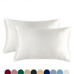 Set of 2 Pcs Silk Satin Pillowcase for Hair and Skin Slip, Pillow Cases for Standard/Queen/King Size - Satin Cooling Pillow Covers with Envelope Closure Suit