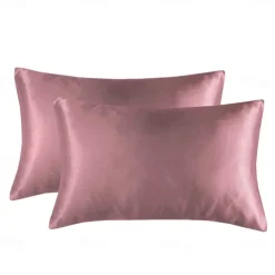 Set of 2 Pcs Silk Satin Pillowcase for Hair and Skin Slip, Pillow Cases for Standard/Queen/King Size - Satin Cooling Pillow Covers with Envelope Closure Suit